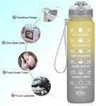 MEITAGIE 32oz Leakproof Motivational Sports Water Bottle with Straw & Time Marker, Flip Top Durable BPA Free Non-Toxic Frosted Bottle Perfect for Office, School, Gym and Workout