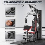 Home Gym Multifunctional Exercise Equipment with 143 LBS Weight Stack,Pulley System, Fly Chest, and Leg Press Gym Equipment for Home Full Body Workout Machine