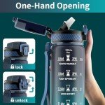 QLUR Water Bottle with Straw, 32oz Motivational Water Bottles with Time Marker to Drink, Tritan BPA Free, 1L Sports Water Bottle with Carry Strap LeakProof for Women Gym Fitness Outdoor (1 Pack)