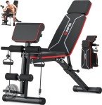 GIKPAL Adjustable Weight Bench, Foldable Workout Bench for Home Gym, Incline Decline Flat Exercise Bench Press for Full Body Strength Training w/Extended Headrest and Leg Extension (Black - New