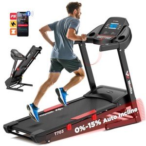 Winfita Treadmill with 15% Auto Incline, 300 LBS Capacity and 10 MPH Max Speed, 4.0HP Folding Treadmills for Home Features 18'' x 50'' Belt, Bluetooth, APP, 64 Preset Programs and 3 Countdown Modes