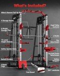 GarveeLife Smith Machine Home Gym All in One, 2200LBS Squat Rack Power Cage with Smith Bar, LAT Pull-Down, Cable Systems, Leg Hold-Down and More Attachments, Workout Equipment (Red Black)