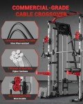GarveeLife Smith Machine Home Gym All in One, 2200LBS Squat Rack Power Cage with Smith Bar, LAT Pull-Down, Cable Systems, Leg Hold-Down and More Attachments, Workout Equipment (Red Black)
