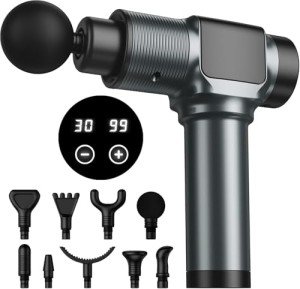 JQX Massage Gun, Deep Tissue Massager Gun for Pain Relief, Percussion Muscle Massage Gun for Athelets, Handheld Electric Back Massager with 30 Speed Levels & 9 Massage Heads