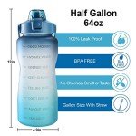 EYQ 64oz Leakproof Drinking Water Bottles, Half Gallon with Motivational Time Marker BPA Free for Fitness, Gym and Outdoor Sports (Navy/Green Gradient)