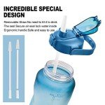 EYQ 64oz Leakproof Drinking Water Bottles, Half Gallon with Motivational Time Marker BPA Free for Fitness, Gym and Outdoor Sports (Navy/Green Gradient)