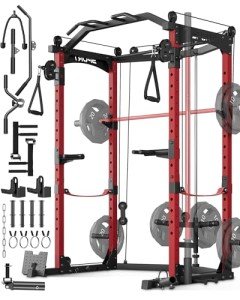 GarveeLife Power Cage, Multi-Functional Power Racks for Home Gym with Cable Crossover System, 1600LBS Weight Capacity Fitness Squat Rack for Strength Workout with More Training Attachment, Red