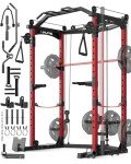 GarveeLife Power Cage, Multi-Functional Power Racks for Home Gym with Cable Crossover System, 1600LBS Weight Capacity Fitness Squat Rack for Strength Workout with More Training Attachment, Red