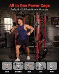 GarveeLife Power Cage, Multi-Functional Power Racks for Home Gym with Cable Crossover System, 1600LBS Weight Capacity Fitness Squat Rack for Strength Workout with More Training Attachment, Red