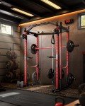 GarveeLife Power Cage, Multi-Functional Power Racks for Home Gym with Cable Crossover System, 1600LBS Weight Capacity Fitness Squat Rack for Strength Workout with More Training Attachment, Red