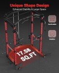 GarveeLife Power Cage, Multi-Functional Power Racks for Home Gym with Cable Crossover System, 1600LBS Weight Capacity Fitness Squat Rack for Strength Workout with More Training Attachment, Red