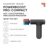 Sharper Image® Powerboost® Pro+ Hot & Cold Compact Deep Tissue Massage Gun - 6 Speed, 4 Attachments, Travel Case| Soothing Heat & Cold Therapy| Portable Lightweight Full Body Shoulder & Back Massager