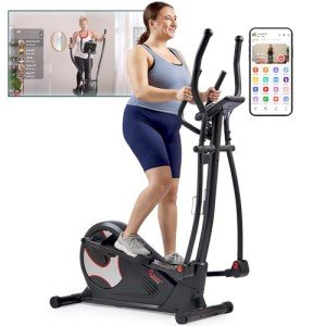 Sunny Health & Fitness Heavy-Duty Smart Elliptical Trainer, 300LB Load Equipment for Indoor Cardio Exercise, Adjustable Resistance for Full-Body Cross Training, Free SunnyFit App Bluetooth Connection