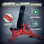 MAJOR FITNESS Adjustable Weight Bench, 1300LBS Capacity, 32 Positions for Strength Training, Bench Press, and Full-Body Workouts for Home or Garage Gym (Red)