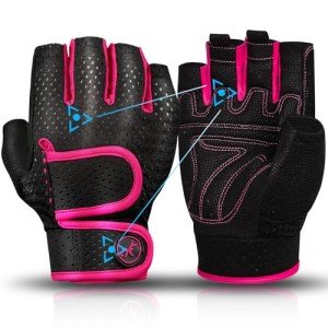 MOREOK Workout Gloves Padded Weight Lifting Gloves for Men/Women, [3MM Gel] Fingerless Grip Gym Gloves Fitness Gloves Pink-S