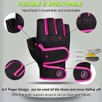 MOREOK Workout Gloves Padded Weight Lifting Gloves for Men/Women, [3MM Gel] Fingerless Grip Gym Gloves Fitness Gloves Pink-S