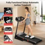 THERUN Incline Treadmill, 0-12% Auto Incline Treadmill for Running and Walking, 300 lbs Weight Capacity, Wide Belt,3.0HP,18" LED Screen, 2 Layers Shock-Absorbing Red