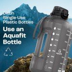 AQUAFIT 64 oz Water Bottle with Time Marker, BPA Free Half Gallon Water Bottle with Straw, Gym Water Bottle with Handle, Gallon Water Jug, Big Water Bottle, Large Water Bottle (Gray, 64oz 2in1 Lid)