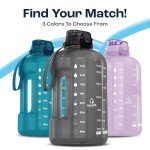 AQUAFIT 64 oz Water Bottle with Time Marker, BPA Free Half Gallon Water Bottle with Straw, Gym Water Bottle with Handle, Gallon Water Jug, Big Water Bottle, Large Water Bottle (Gray, 64oz 2in1 Lid)