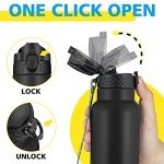 Han's Bottle Sports Water Bottle - 24 Oz, Straw Lid, Leak Proof, Vacuum Insulated Stainless Steel, Double Walled, Thermo Mug,Black