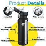 Han's Bottle Sports Water Bottle - 24 Oz, Straw Lid, Leak Proof, Vacuum Insulated Stainless Steel, Double Walled, Thermo Mug,Black