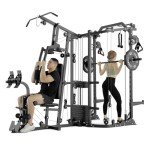 GMWD SmithΔ Machine Power Cage, Multi-Function Home Gym System with Cable Crossover System, Dual-Sided Workout Station with 121LB Weight Stack, Power Rack, Functional Trainer, All in One Home Gym