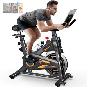 HARISON Exercise Bike, Stationary Bike for Home 350 lb Weight Capacity, Magnetic Workout Bike with Bluetooth App, Brake Pad Indoor Cycling Bike with Tablet Mount & Comfortable Seat Cushion