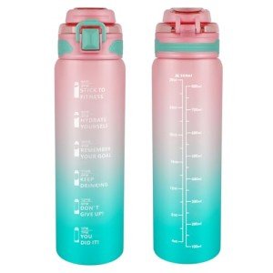 Fullware 32 oz Water Bottle with Straw & Time Marker, Reusable Plastic Leak Proof Water Bottle for Travel Sports Gym Hiking
