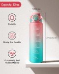 Fullware 32 oz Water Bottle with Straw & Time Marker, Reusable Plastic Leak Proof Water Bottle for Travel Sports Gym Hiking