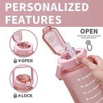 ST-YIBEN 64oz Large Motivational Water Bottle with Time Marker,Leakproof & BPA Free Half Gallon Big Water Bottle with Straw & Handle Tritan Frosted Water Jug for Women Men to Fitness,Gym,Sports