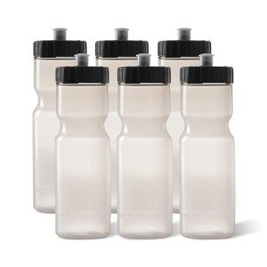 50 Strong Sports Water Bottles 6-Pack – Reusable 22 oz BPA-Free Plastic Bottles with Pull Top Cap – Made in USA – Top Rack Dishwasher Safe – Fits Most Bike Cages Brand - Clear