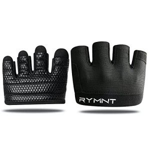 RYMNT Minimal Workout Gloves,Short Micro Weight Lifting Gloves Grip Pads with Full Palm Protection & Extra Grip for Men Women Weightlifting,Gym,Cross Training,Powerlifting,WODs.Black-Small
