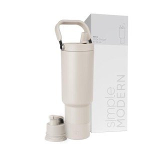 Simple Modern Trek Pivot | 40oz Flip Straw Tumbler with Handle | Water Bottle & Boot | Interchangeable Straw & Chug Lids | Insulated Stainless Steel Jug | Gym Sports Outdoors | Almond Birch