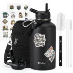 WixByti 64 oz Insulated Water Bottle with Straw (Cold for 48 Hrs), Half Gallon Stainless Steel Triple Wall Vacuum Sports Water Jug, Leakproof Hydro Cup Flask with Straw Spout Lids & DIY Stickers