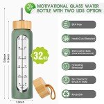 SipZest 32 oz Glass Water Bottle with Straw - Motivational Glass Water Bottle with Time Marker & Silicone Sleeve - Reusable Glass Tumbler Includes 2 Bamboo Lids & Fruit Infuser - 1 Pack