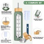 SipZest 32 oz Glass Water Bottle with Straw - Motivational Glass Water Bottle with Time Marker & Silicone Sleeve - Reusable Glass Tumbler Includes 2 Bamboo Lids & Fruit Infuser - 1 Pack
