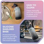 EnergyBud 1 Gallon Water Bottle With Straw Dishwasher-Safe BPS & BPA Free, 2 Cleaning Brush Motivational 128oz Water Jug with Time Markers, Wide-Mouth Tritan, Gym & Exercise Equipment(Clear & Black)