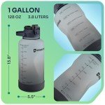 EnergyBud 1 Gallon Water Bottle With Straw Dishwasher-Safe BPS & BPA Free, 2 Cleaning Brush Motivational 128oz Water Jug with Time Markers, Wide-Mouth Tritan, Gym & Exercise Equipment(Clear & Black)
