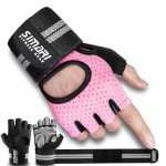 SIMARI Breathable Workout Gloves for Women Men, Padded Weight Lifting Gloves with Wrist Wraps Support, Full Palm Protection, Grip for Gym Training, Fitness, Weightlifting, Exercise Fingerless Pink