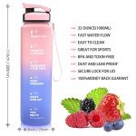 ZORRI 32 OZ Water Bottles, BPA Free Leak Proof Motivational Times Tracking Sports Bottle, Reusable Tritan Plastic Water Jug for Sports & Outdoors, Gym, Yoga, Workout, School, Office