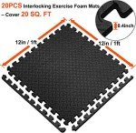 Walsai Exercise Mats Puzzle Foam Mats Gym Flooring Mat Cover 20 SQ.FT Interlocking Foam Mats with EVA Foam Floor Tiles for Home Gym Equipment Workouts Black