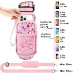 Newfad 32 oz Water Bottles with Straw & Strap, Motivational Water Bottles with Times to Drink, BPA Free Reusable Sports Water Bottle with Sleeve Carrier for Gym, Workout or Fitness (Pink Peach)