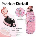 Newfad 32 oz Water Bottles with Straw & Strap, Motivational Water Bottles with Times to Drink, BPA Free Reusable Sports Water Bottle with Sleeve Carrier for Gym, Workout or Fitness (Pink Peach)