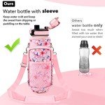 Newfad 32 oz Water Bottles with Straw & Strap, Motivational Water Bottles with Times to Drink, BPA Free Reusable Sports Water Bottle with Sleeve Carrier for Gym, Workout or Fitness (Pink Peach)