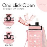 Newfad 32 oz Water Bottles with Straw & Strap, Motivational Water Bottles with Times to Drink, BPA Free Reusable Sports Water Bottle with Sleeve Carrier for Gym, Workout or Fitness (Pink Peach)