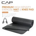 CAP Barbell High Density Exercise Yoga Mat with strap and Knee Pad 71"x24"x1/2" BLACK