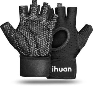 ihuan Breathable Weight Lifting Gloves: Fingerless Workout Gym | Wrist Support | Enhance Palm Protection | Extra Grip for Fitness| Training | Rowing | Pull-ups