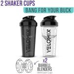 VELOMIX -2 Pack- 28 oz Protein Shaker Bottles for Protein Mixes - 2x Wire Whisk | Leak Proof Shaker Cups for Protein Shakes | Protein Shaker Bottle Pack | Shakers for Protein Shakes-Black&Transparent