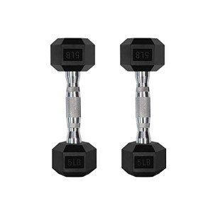 RitFit 5LB Dumbbells Set of 2 Rubber Encased Dumbbell Sets with Optional Rack for Home Gym, Coated Hand Weights for Strength Training, Workouts