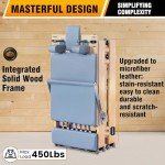 Foldable Wooden Pilates Reformer Machine with Ultra-Fiber Leather Seat, Oak Frame, Adjustable Resistance, Full-Size for Heights 4’ to 5’9”, Home and Studio Use, 480lbs Capacity (Gray Blue)